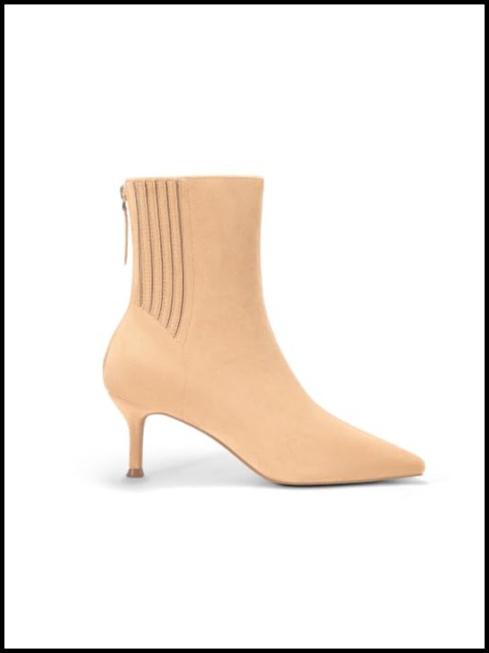 Faux Suede Ankle Boots Kitten Heel Pointed Toe Zip Booties
